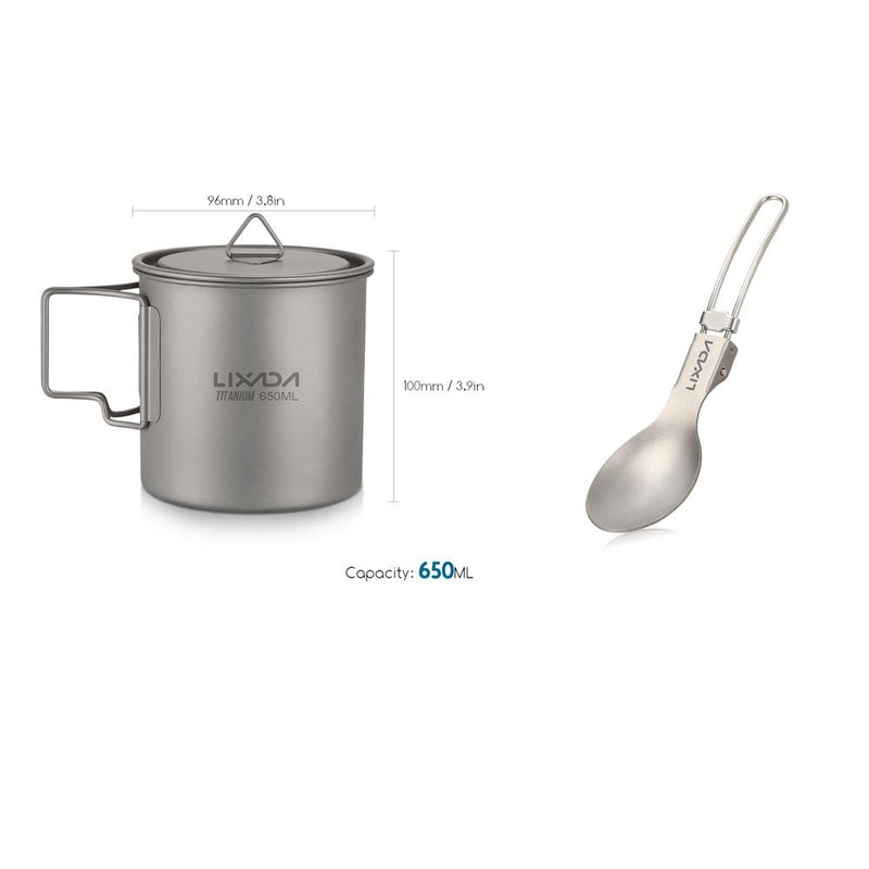 Lightweight Titanium Flatware Set Folding Spork Spoon Water Cup Mug Tableware Outdoor Cookware