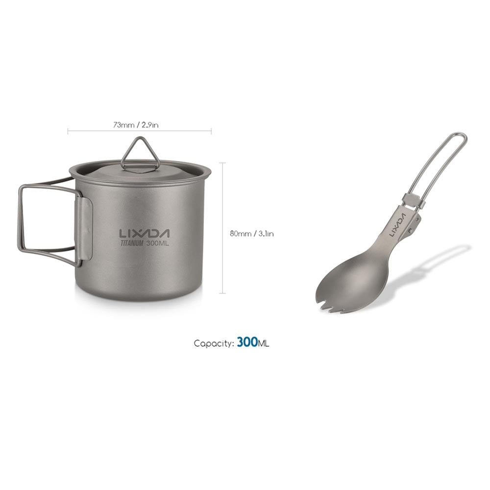 Lightweight Titanium Flatware Set Folding Spork Spoon Water Cup Mug Tableware Outdoor Cookware