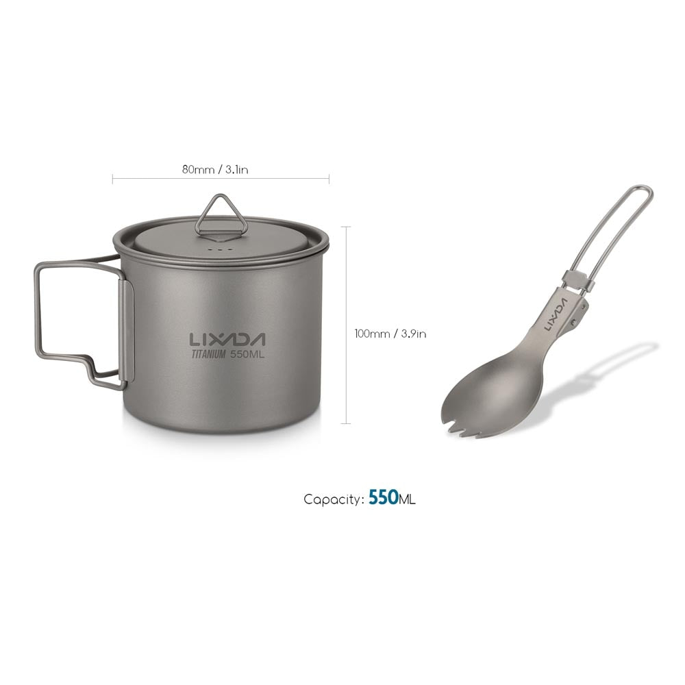 Lightweight Titanium Flatware Set Folding Spork Spoon Water Cup Mug Tableware Outdoor Cookware