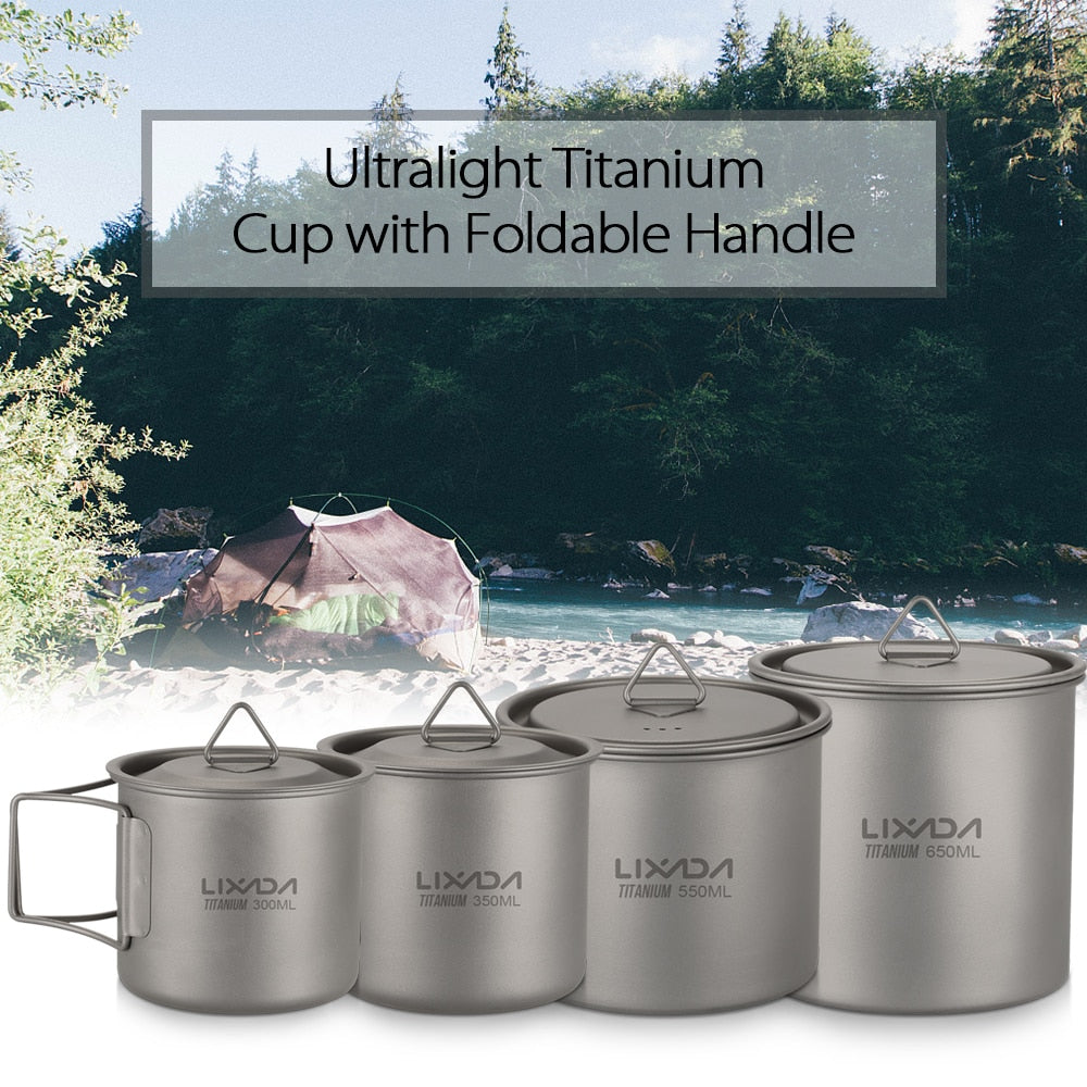 Lightweight Titanium Flatware Set Folding Spork Spoon Water Cup Mug Tableware Outdoor Cookware