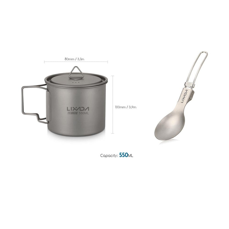Lightweight Titanium Flatware Set Folding Spork Spoon Water Cup Mug Tableware Outdoor Cookware