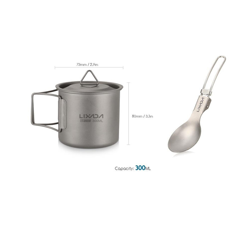 Lightweight Titanium Flatware Set Folding Spork Spoon Water Cup Mug Tableware Outdoor Cookware