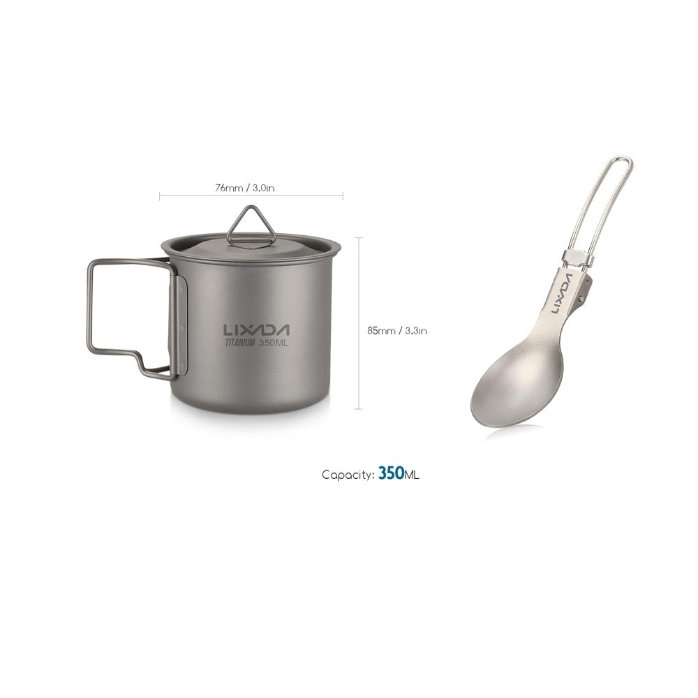 Lightweight Titanium Flatware Set Folding Spork Spoon Water Cup Mug Tableware Outdoor Cookware