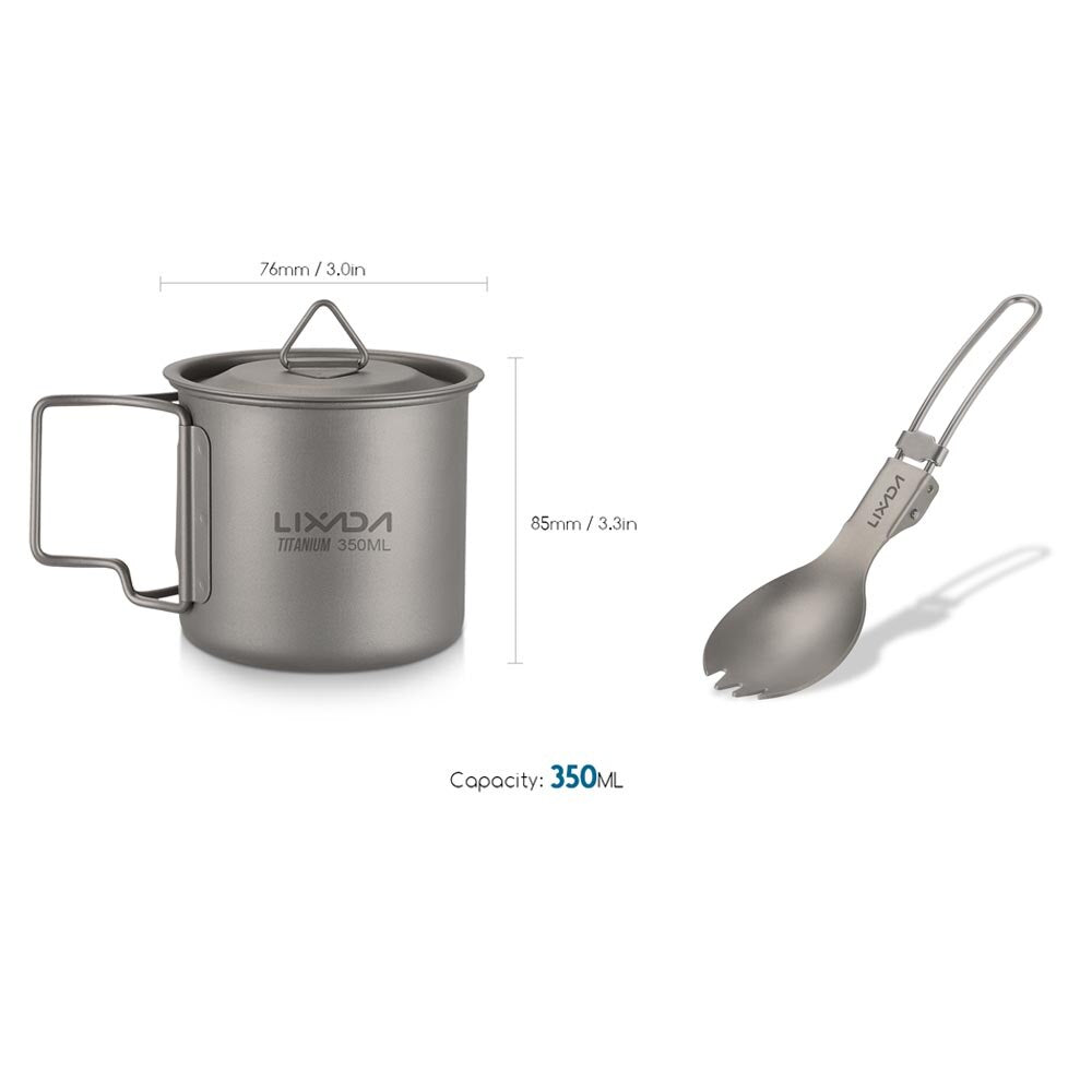 Lightweight Titanium Flatware Set Folding Spork Spoon Water Cup Mug Tableware Outdoor Cookware