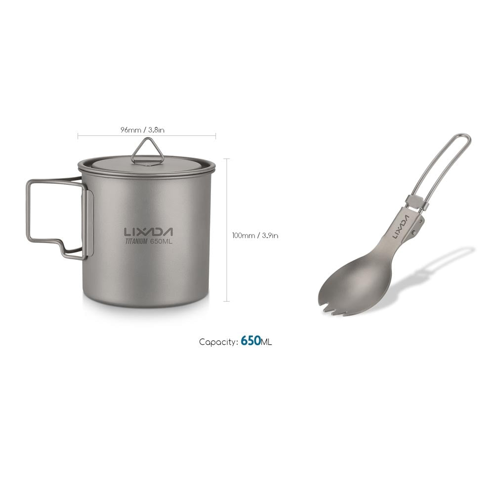 Lightweight Titanium Flatware Set Folding Spork Spoon Water Cup Mug Tableware Outdoor Cookware