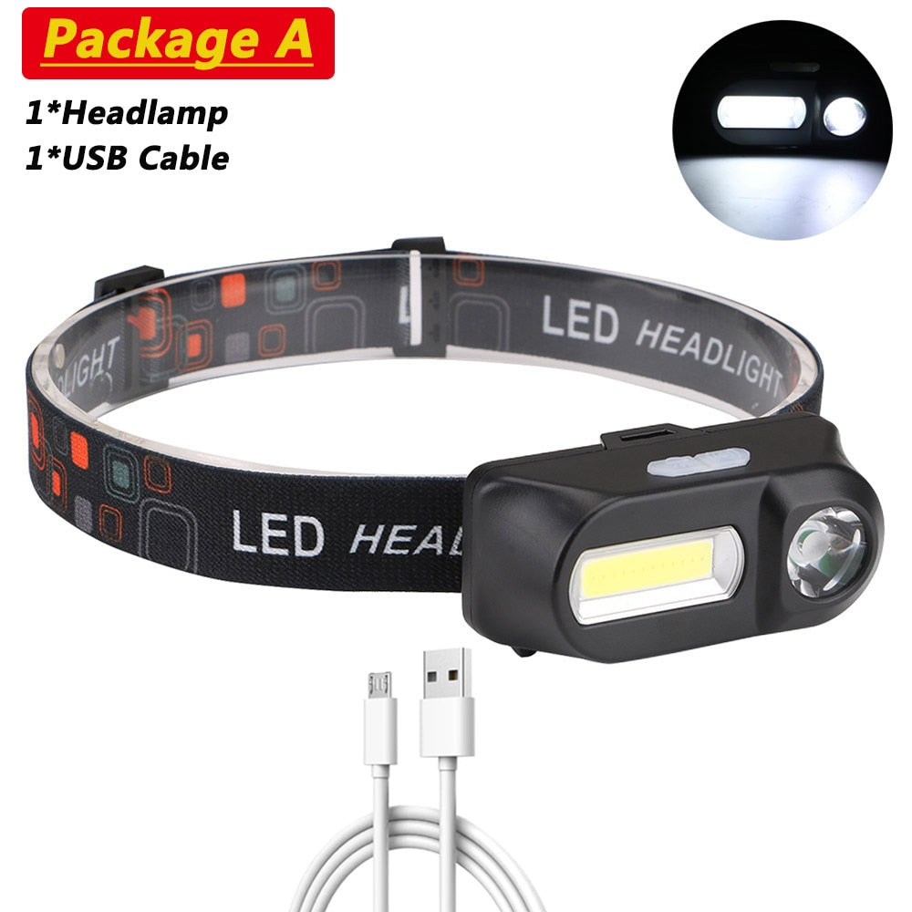 Z30 LED Headlamp Headlights Outdoor Camping Portable Mini XPE+COB Headlamp USB Charging