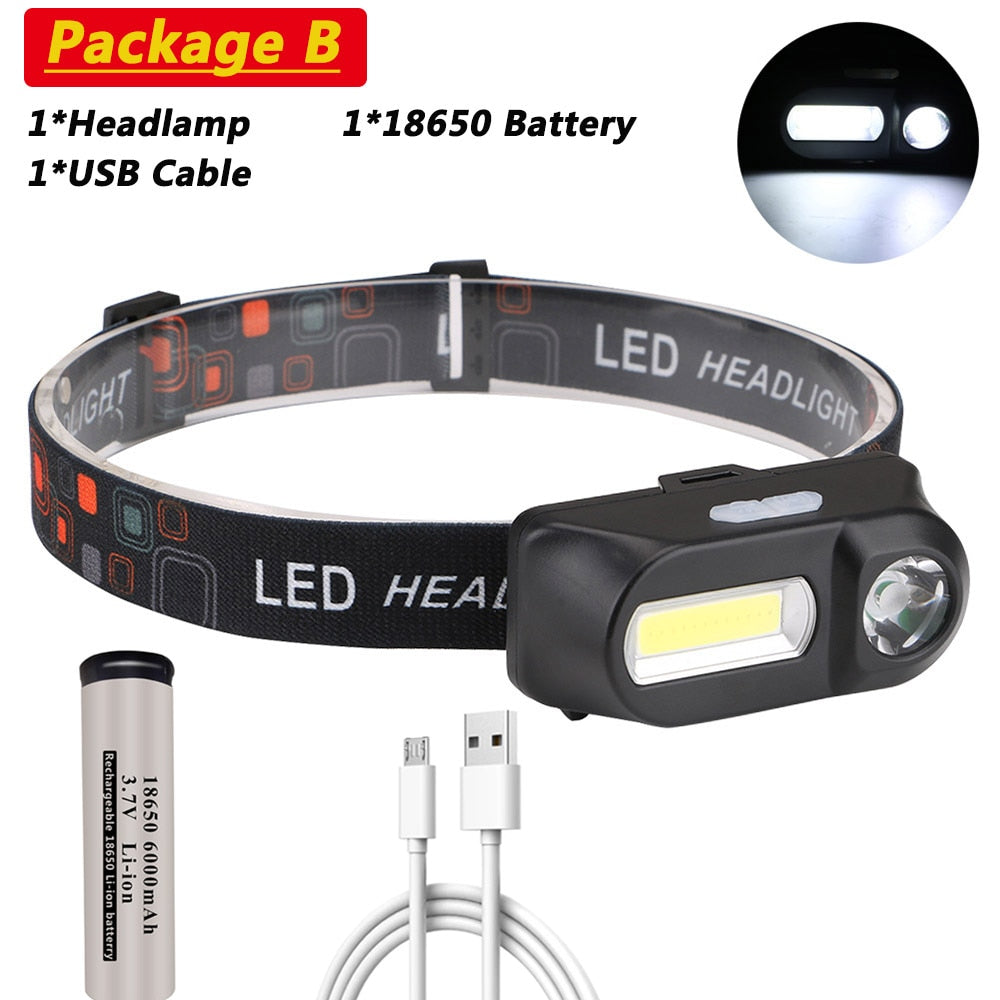 Z30 LED Headlamp Headlights Outdoor Camping Portable Mini XPE+COB Headlamp USB Charging