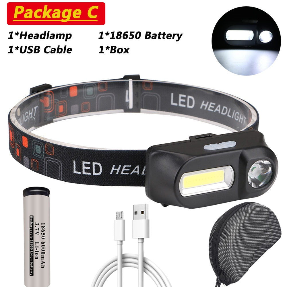 Z30 LED Headlamp Headlights Outdoor Camping Portable Mini XPE+COB Headlamp USB Charging