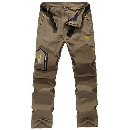 LoClimb Men's Summer Removable Hiking Pants Outdoor Camping Trip Trousers Man Trekking Pants Khaki