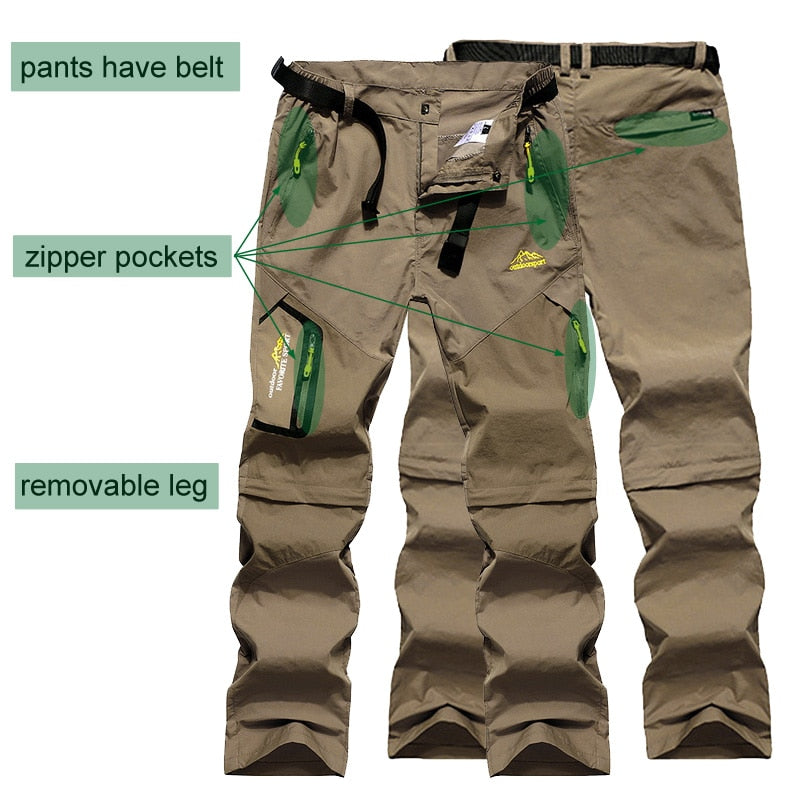 LoClimb Men's Summer Removable Hiking Pants Outdoor Camping Trip Trousers Man Trekking Pants Khaki
