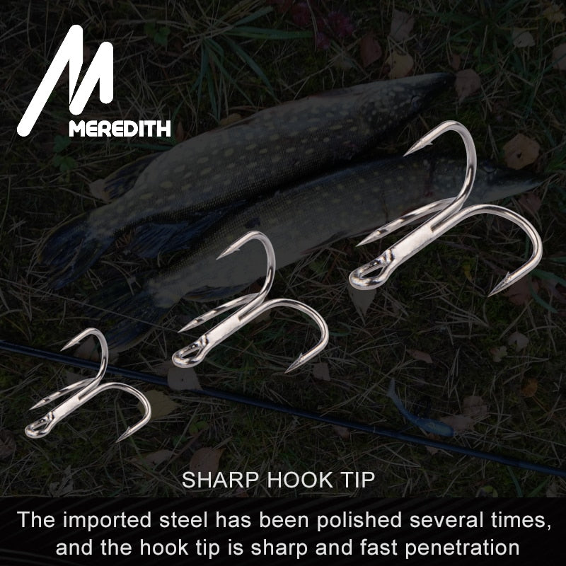 MEREDITH 20Pcs/lot Fishing Hooks High Steel Carbon Material Treble Fishing Hook Round Folded Saltwater Bass 4# 6# 8# Tackle Tool