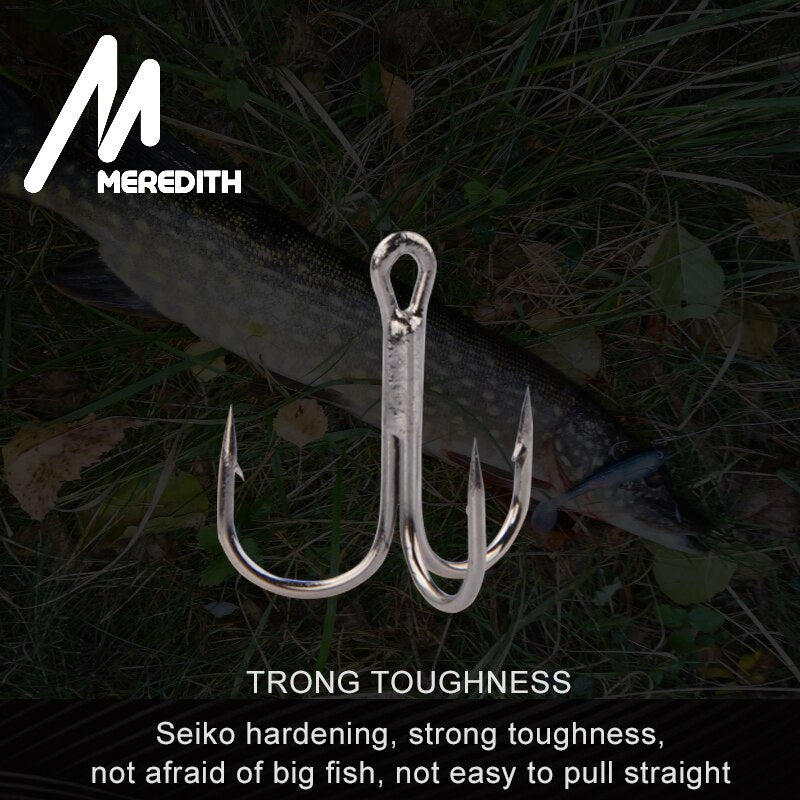 MEREDITH 20Pcs/lot Fishing Hooks High Steel Carbon Material Treble Fishing Hook Round Folded Saltwater Bass 4# 6# 8# Tackle Tool