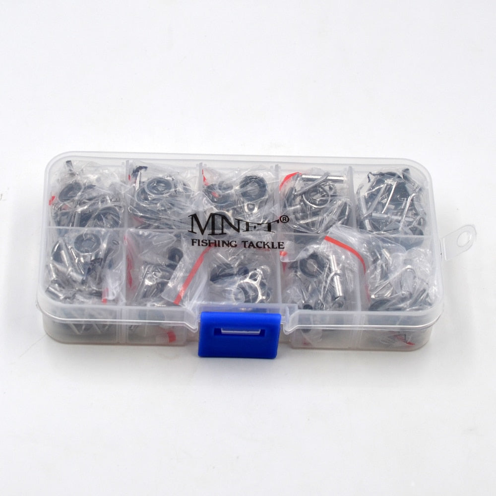 MNFT 80pcs/Box size1-10# Fishing Rod Guide Tip Repair Kit Set DIY Eye Rings Stainless Steel Frames Ceramics TS Line Guide Ring