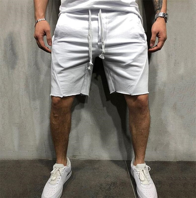 Men Shorts Wild Style Solid Color Ripped Short Pants Jogger Workout Shorts Men