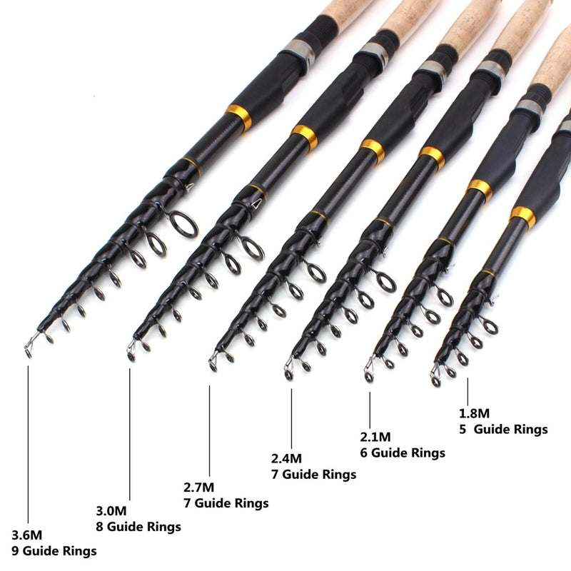 1.8m 2.1m 2.4m 2.7m 3.0m 3.6m Carbon Fiber fishing rod Super short pocket Portable Spinning pole telescopic fishing rod