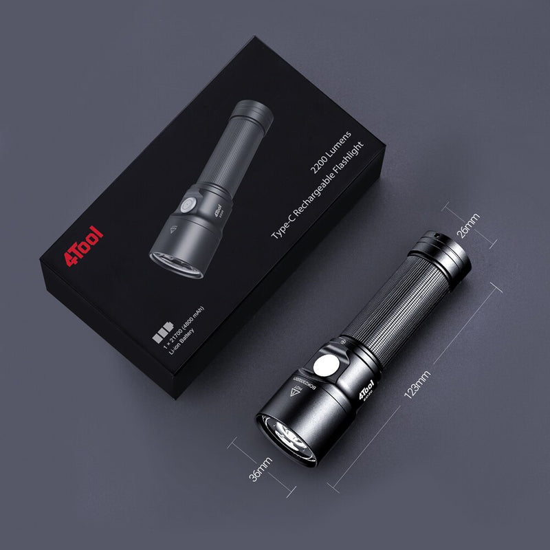 2200 Lumens Super Bright Rechargeable Led Flashlight Torch 21700 Battery USB Torch