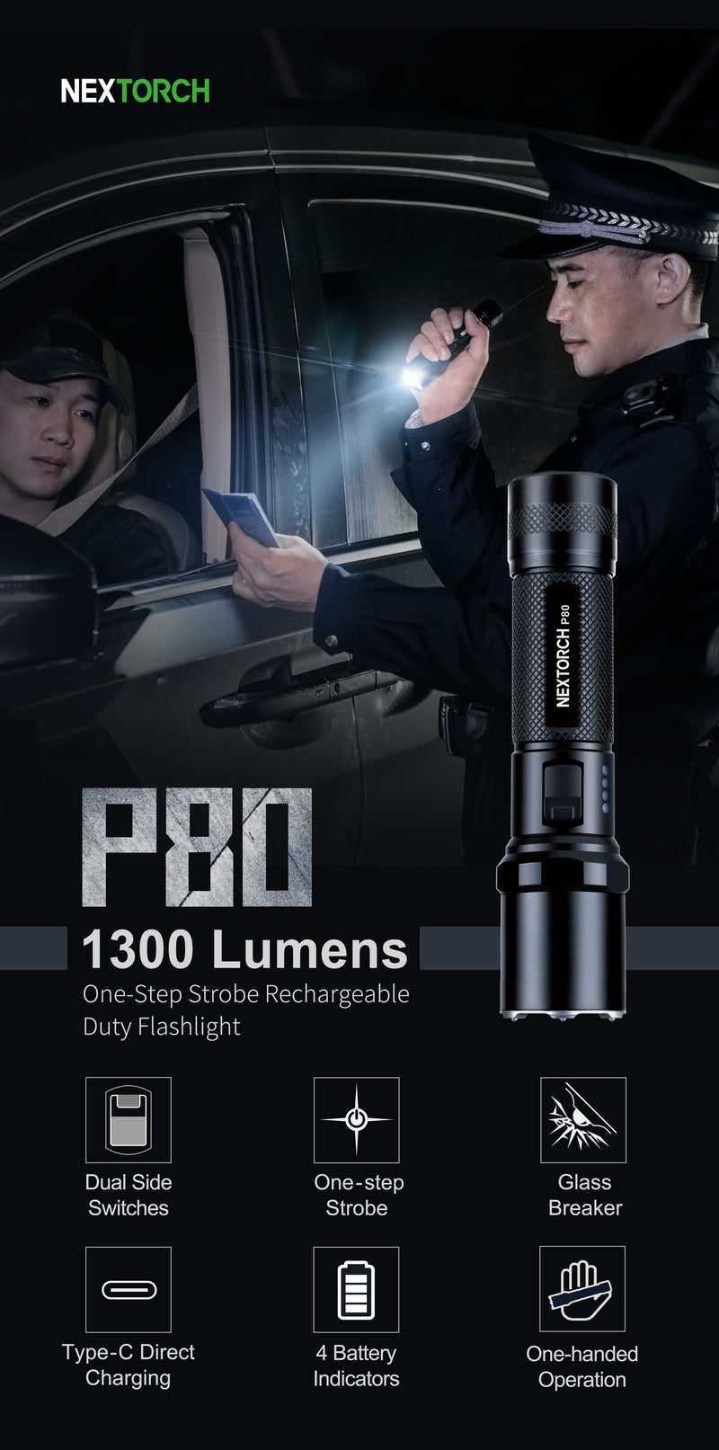 1300 Lumens 18650 Tactical Flashlight USB High Power Rechargeable Led Flashlight Torch