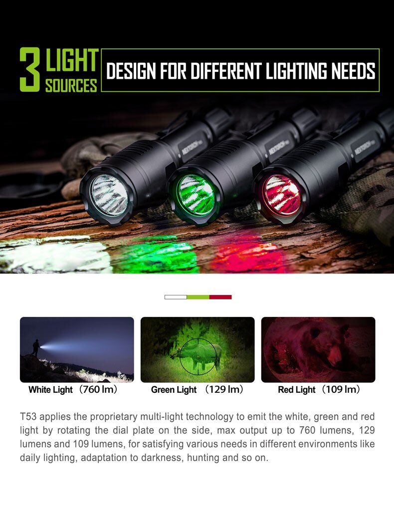 3-in-1 Multi Light Hunting Flashlight Set Rechargeable Torch T53