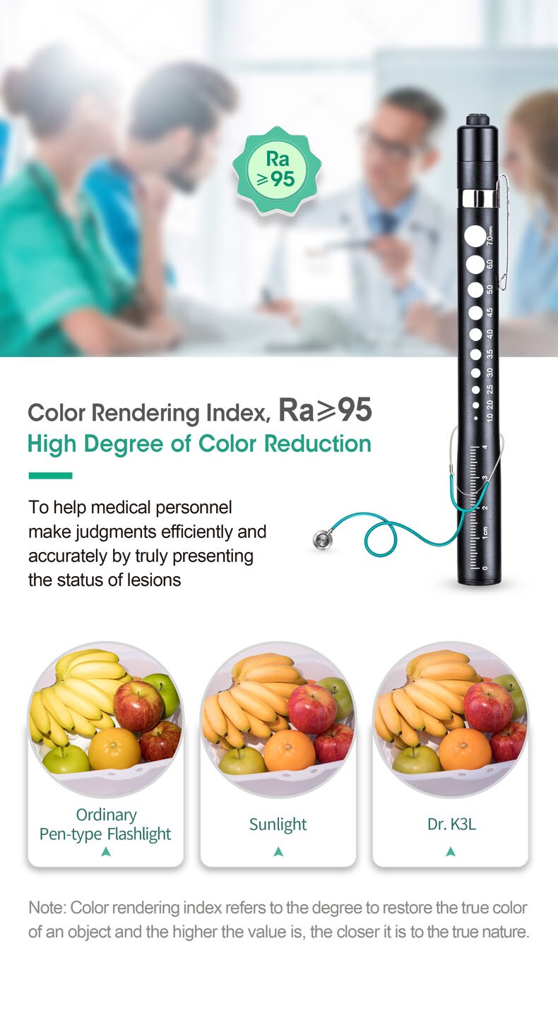 Professional Medical Pen Light Pen Size Body with Clip for Diagnose with AAA Battery K3L