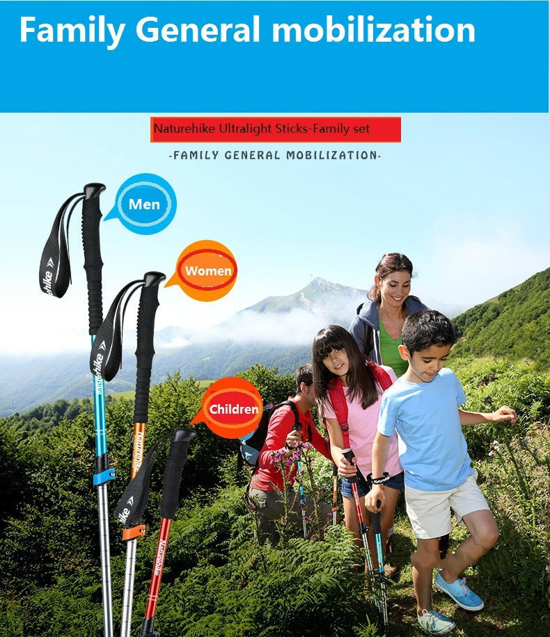 Naturehike 1pcs Adult Child Alpenstocks Ultralight Trekking Folding Pole Walking Hiking Sticks