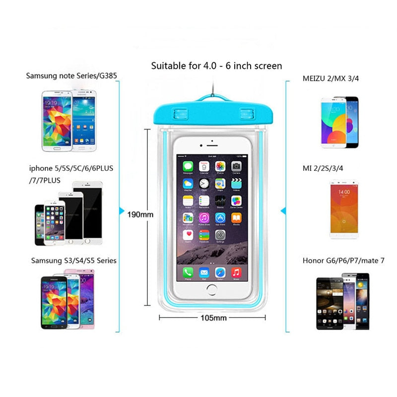 3.5 -6 inch Universal Waterproof Case Phone Dry Bag Swimming Underwater Mobile Phone Holder