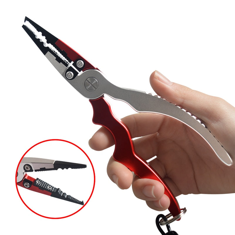 Alloy Fishing Pliers Split Ring Cutters Fishing Holder Tackle with Sheath & Retractable Tether Combo Hooks Remover
