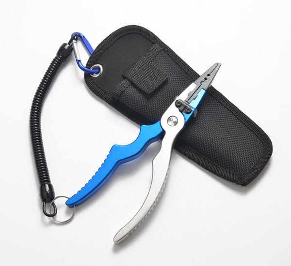 Alloy Fishing Pliers Split Ring Cutters Fishing Holder Tackle with Sheath & Retractable Tether Combo Hooks Remover