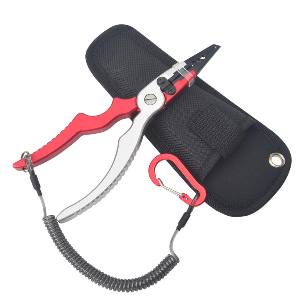 Alloy Fishing Pliers Split Ring Cutters Fishing Holder Tackle with Sheath & Retractable Tether Combo Hooks Remover