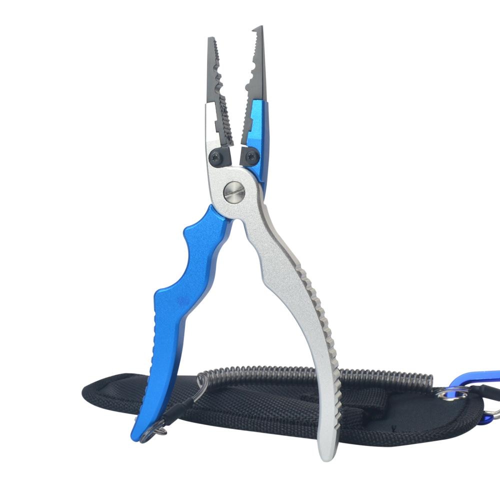 Alloy Fishing Pliers Split Ring Cutters Fishing Holder Tackle with Sheath & Retractable Tether Combo Hooks Remover