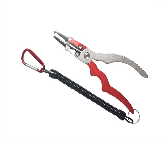 Alloy Fishing Pliers Split Ring Cutters Fishing Holder Tackle with Sheath & Retractable Tether Combo Hooks Remover