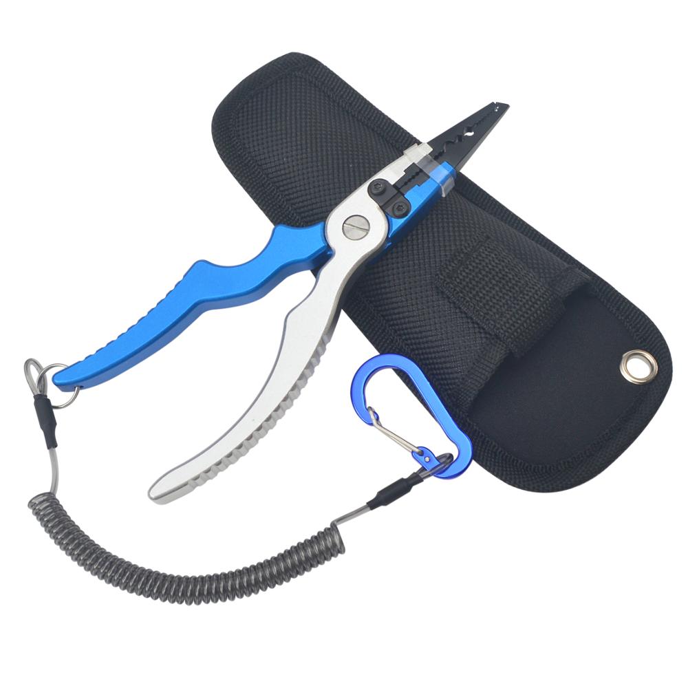 Alloy Fishing Pliers Split Ring Cutters Fishing Holder Tackle with Sheath & Retractable Tether Combo Hooks Remover