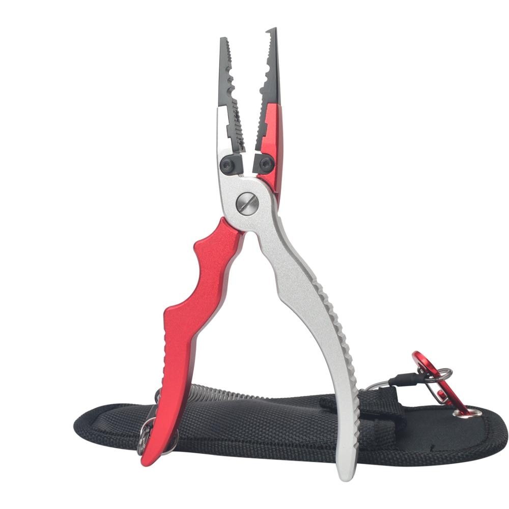 Alloy Fishing Pliers Split Ring Cutters Fishing Holder Tackle with Sheath & Retractable Tether Combo Hooks Remover