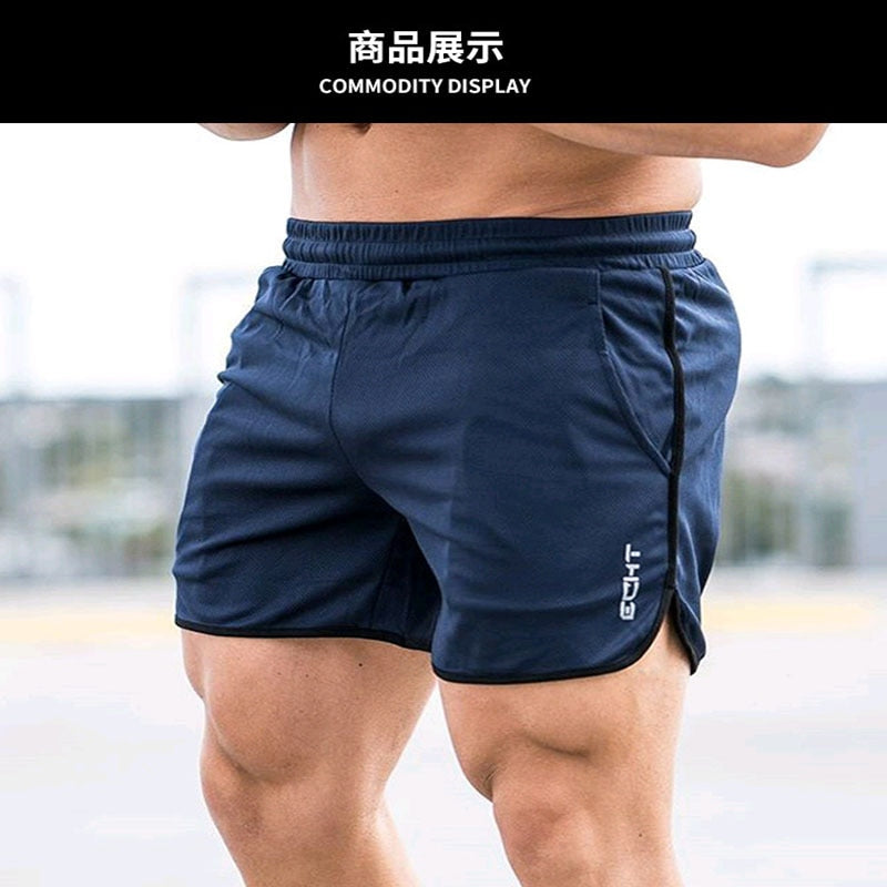 New Men Fitness Bodybuilding Shorts Man Summer  Workout Male Breathable Mesh Quick Dry Sportswear