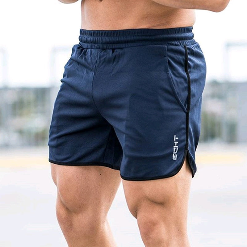 New Men Fitness Bodybuilding Shorts Man Summer  Workout Male Breathable Mesh Quick Dry Sportswear