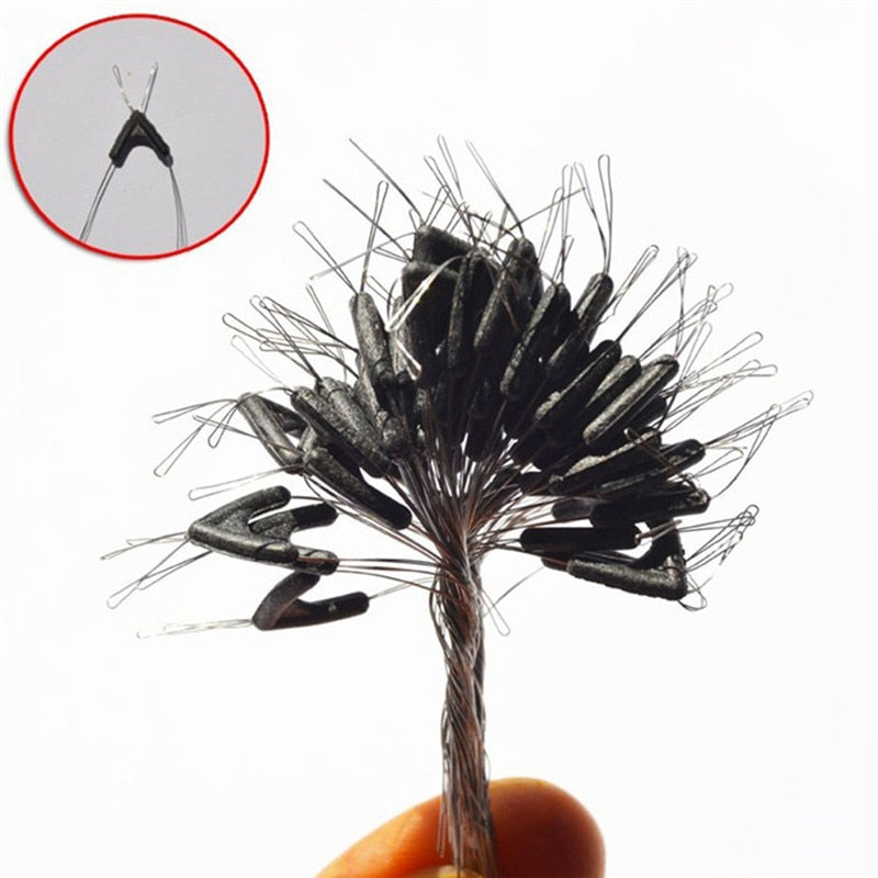 50pcs Double Hooks Contactor Device Fishing Line Space Bifurcation Eight Type Space Bean