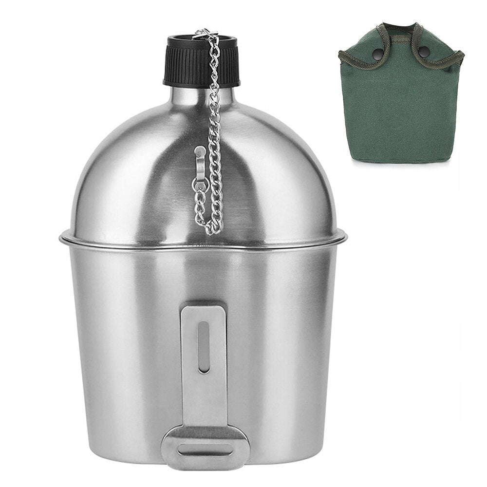 Outdoor 2in1 1000ml Stainless Steel Water Bottle 600ml Lunch Box Military Canteen Cup Set