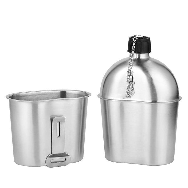 Outdoor 2in1 1000ml Stainless Steel Water Bottle 600ml Lunch Box Military Canteen Cup Set