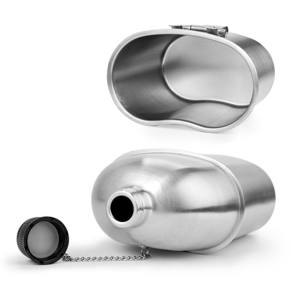 Outdoor 2in1 1000ml Stainless Steel Water Bottle 600ml Lunch Box Military Canteen Cup Set