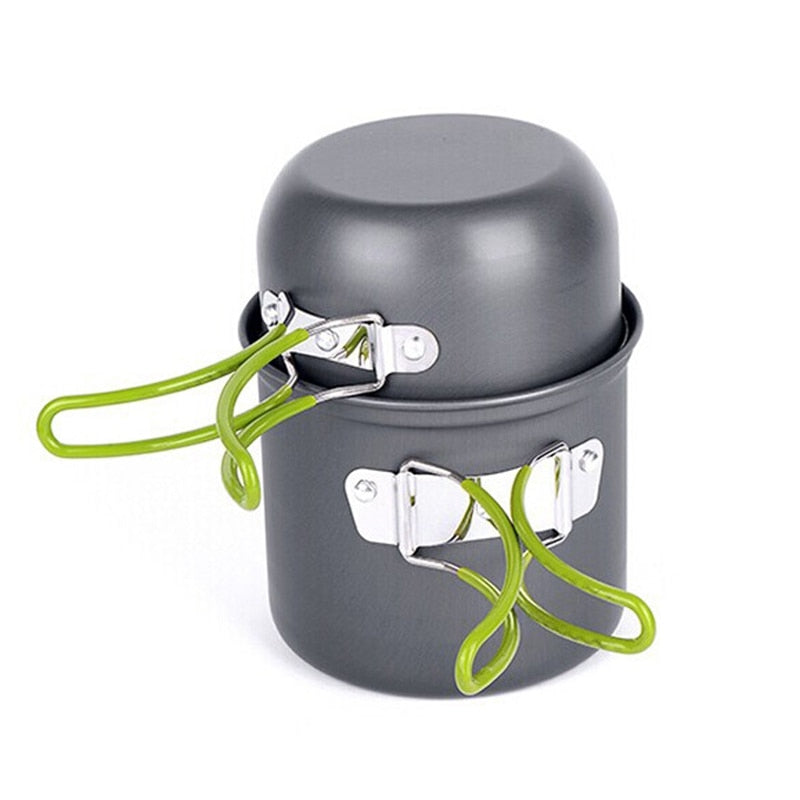 Outdoor Hiking Camping Cookware Set 1-2 Persons Portable Cooking Tableware Picnic Set  Pot Pans