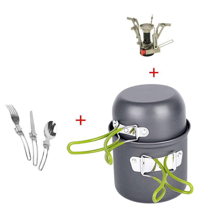 Outdoor Hiking Camping Cookware Set 1-2 Persons Portable Cooking Tableware Picnic Set  Pot Pans