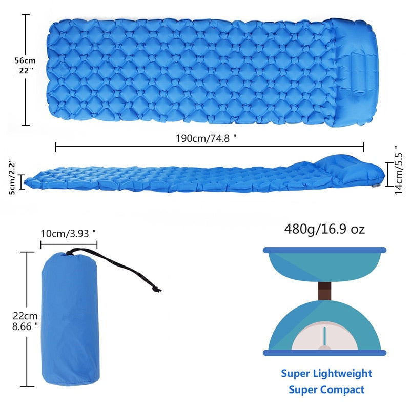 Outdoor Inflatable Sleeping Pad Inflatable Air Cushion Camping Mat with Pillow Air Mattress Sleeping