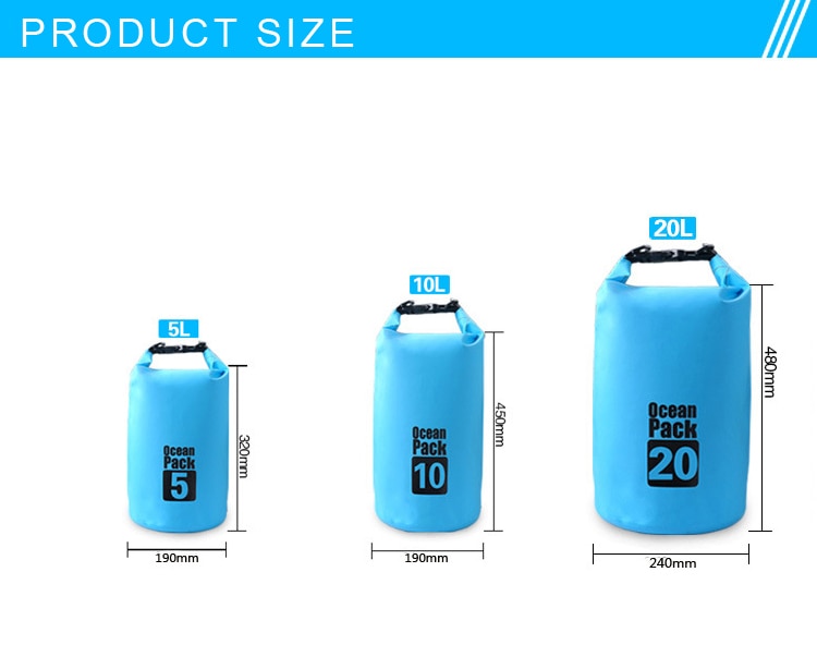 PVC 5L 10L 20L Outdoor Diving Compression Storage Waterproof Bag Dry Bag For Man Women Swimming