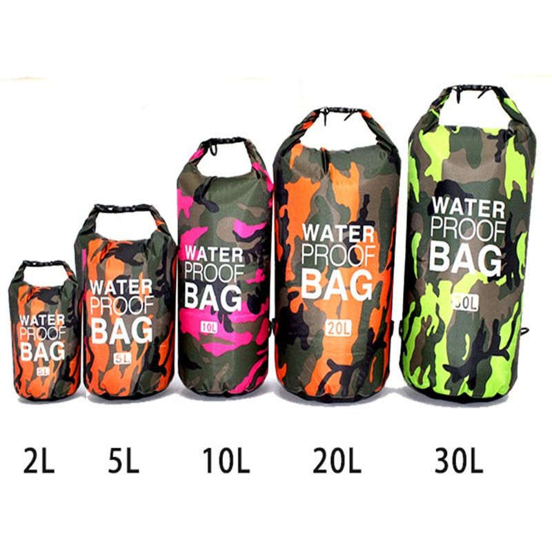 PVC Camouflage Waterproof Backpack Portable Outdoor Sport Rafting Bag Dry Bag 2L 5L 10L 15L 20L 30L