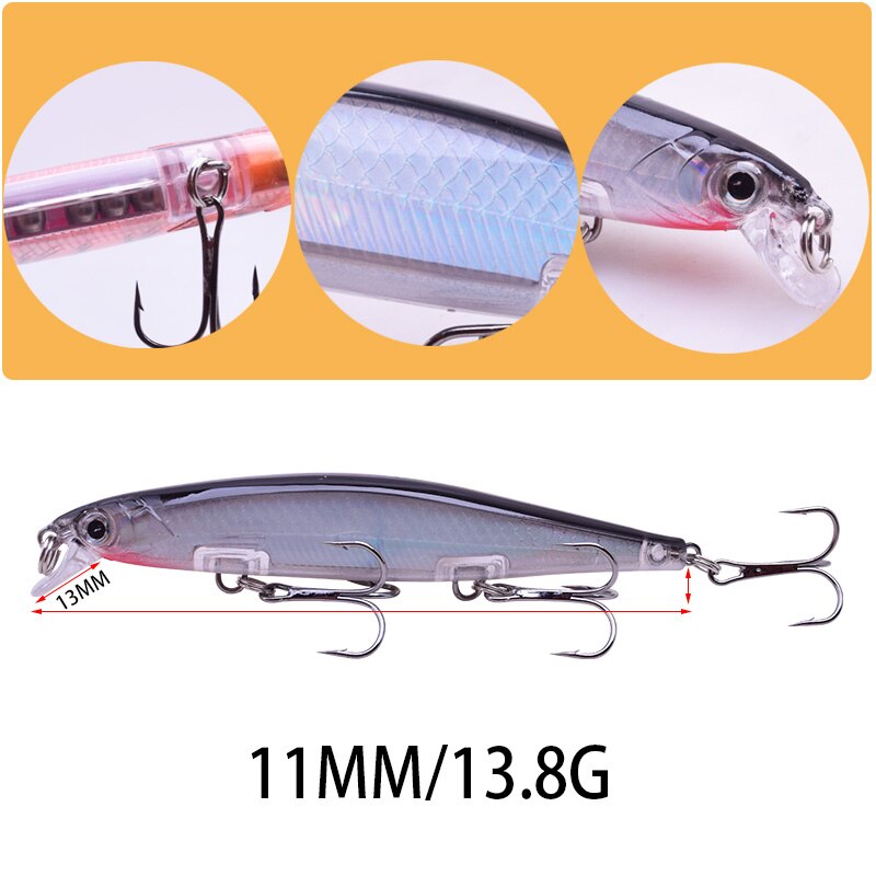 Proleurre 1PCS Minnow Fishing Lure Laser Hard Artificial Bait 3D Eyes 11cm 14g Fishing Wobblers diving 0.2m-1m Crankbait Minnows