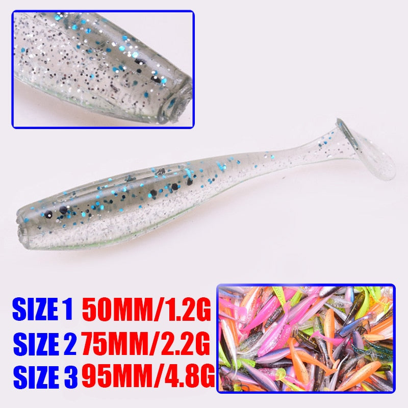 Proleurre Jigging Wobblers Fishing Lure 95mm 75mm 50mm shad T-tail soft bait Aritificial Silicone Lures Bass Pike Fishing Tackle