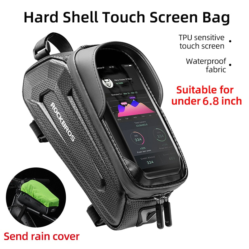 Below 6.5" Phone Bicycle Bags Waterproof 1.7L Top Tube Handlebar Bag Large Capactity Touch Screen
