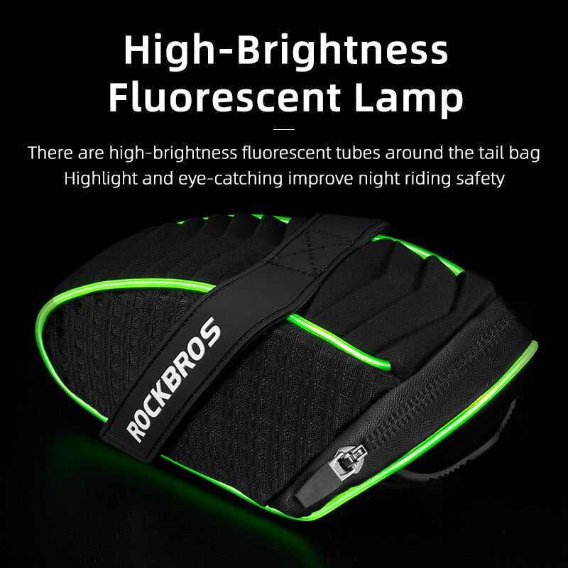 Bicycle Bag MTB Road Luminous Saddle Bags Seat Cycling Tail Rear Pouch Bag With Rain Cover