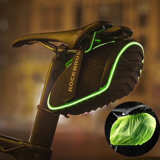 Bicycle Bag MTB Road Luminous Saddle Bags Seat Cycling Tail Rear Pouch Bag With Rain Cover