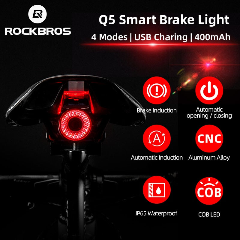 Bicycle Smart Auto Brake Sensing Light IPx6 Waterproof LED Charging Cycling Taillight