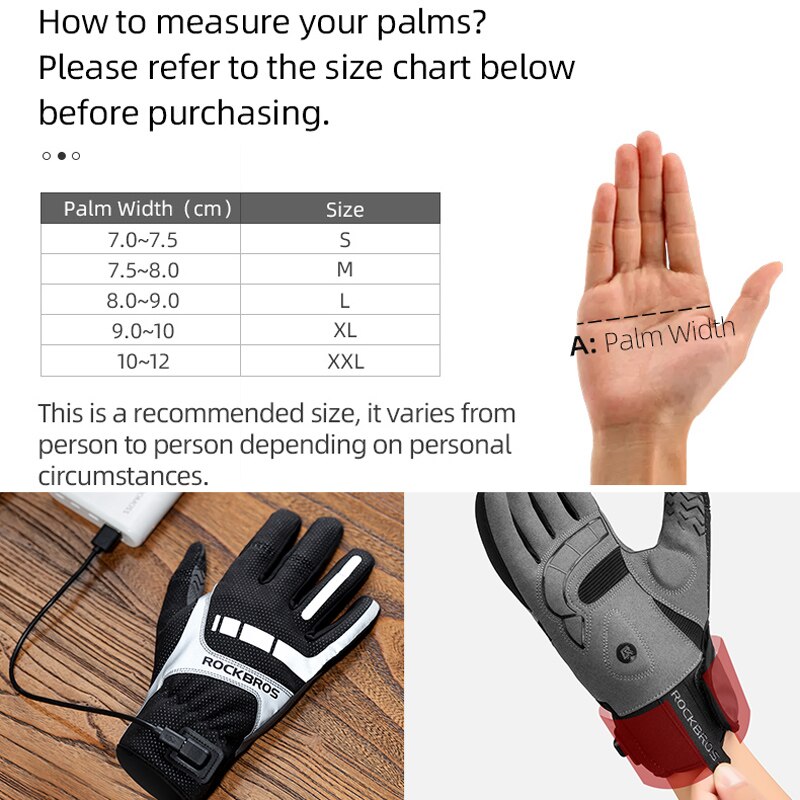 Bicycle Warm Men's Gloves Winter Women SBR Shckproof Touch Screen USB Heated Gloves